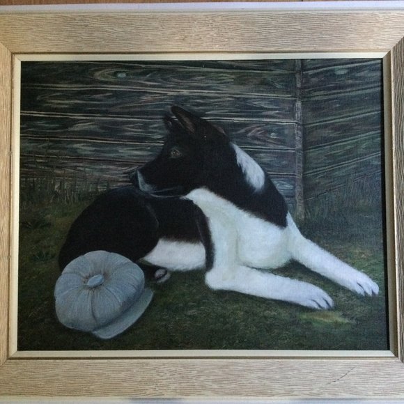 Original art oil painting on canvas board dog portrait black and white dog - Picture 2 of 4